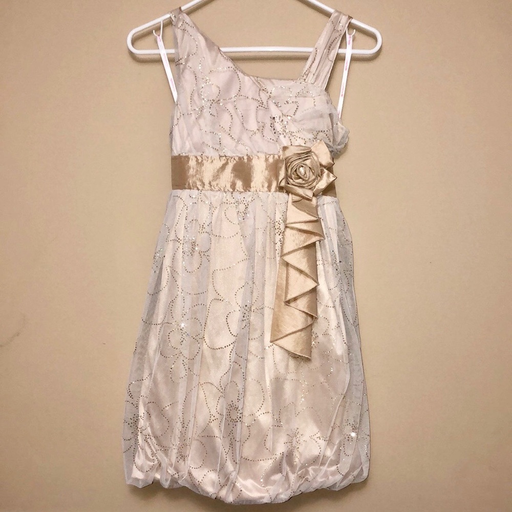 My Michelle formal gold tulle & glitter dress EUC